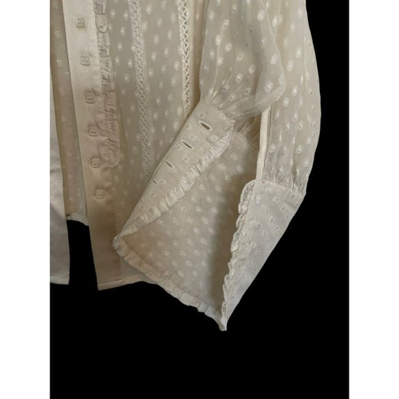 Vintage Bebe Women's Ruffle Button-Up Long Sleeve Blouse Ivory - Size XS - Picture 6 of 9